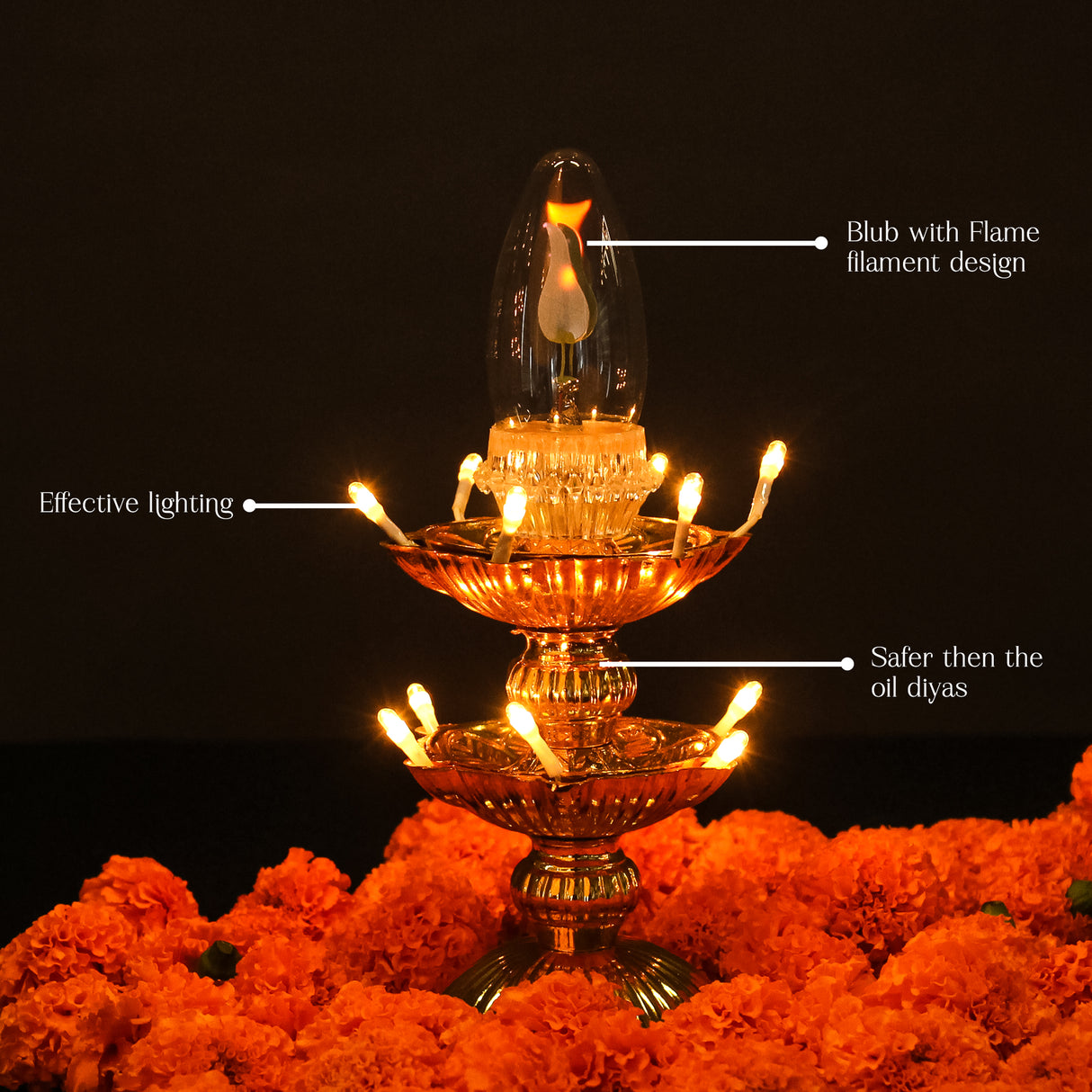 Electric Golden LED Pooja Diya Lamp with Flame Bulb – Mandir Decoration & Festival Lighting