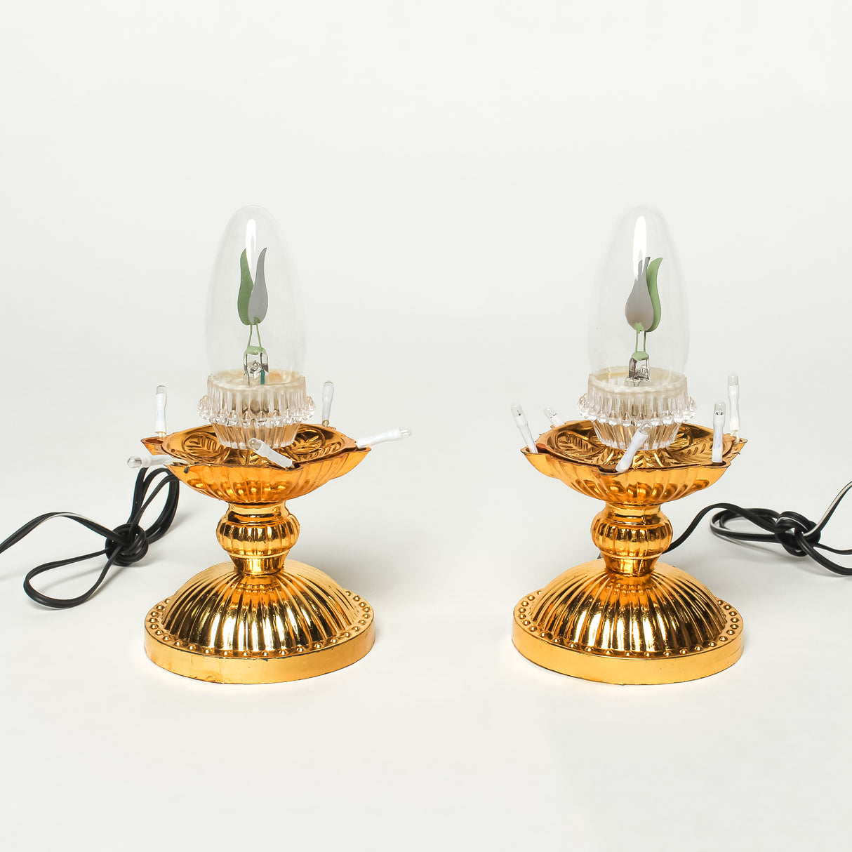 Electric Golden LED Pooja Diya Lamp with Flame Bulb – Mandir Decoration & Festival Lighting