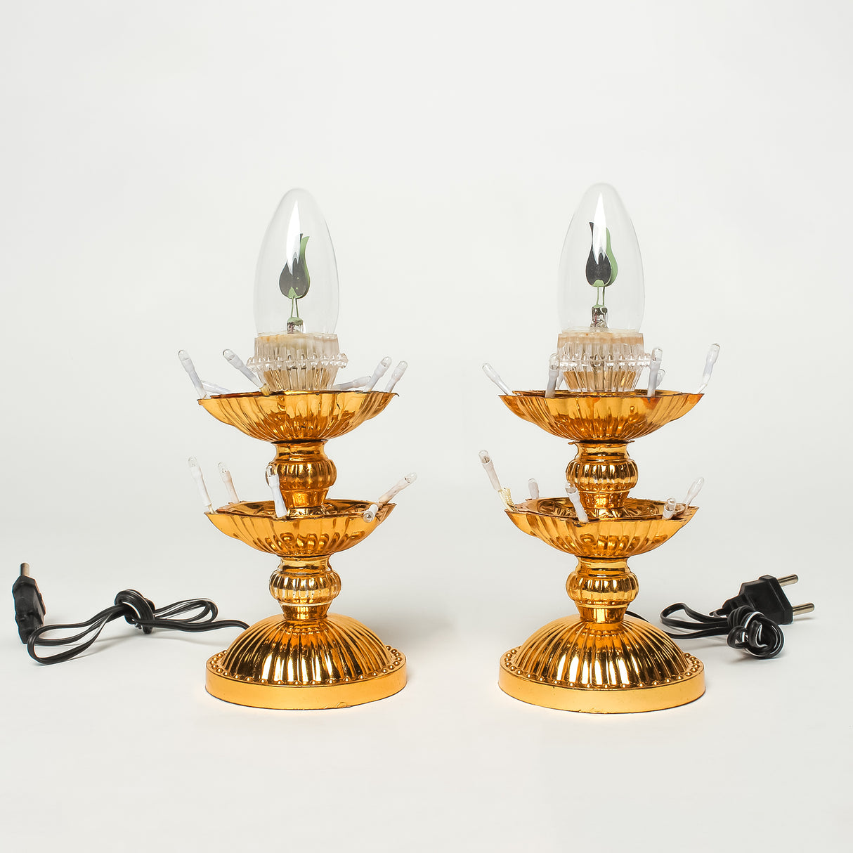 Electric Golden LED Pooja Diya Lamp with Flame Bulb – Mandir Decoration & Festival Lighting