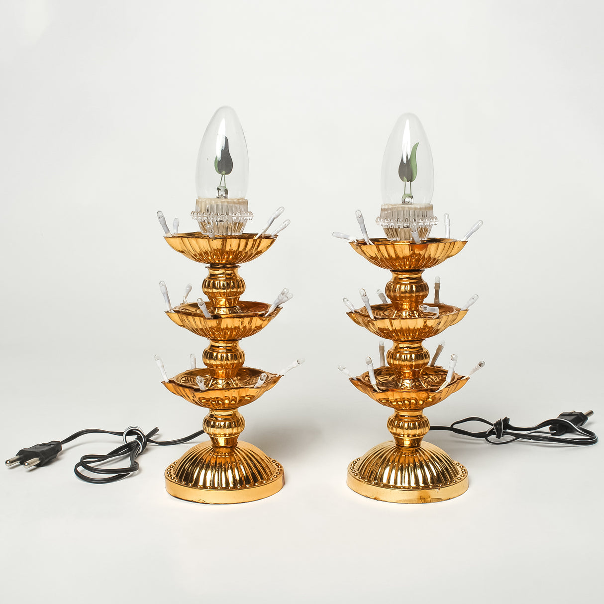 Electric Golden LED Pooja Diya Lamp with Flame Bulb – Mandir Decoration & Festival Lighting