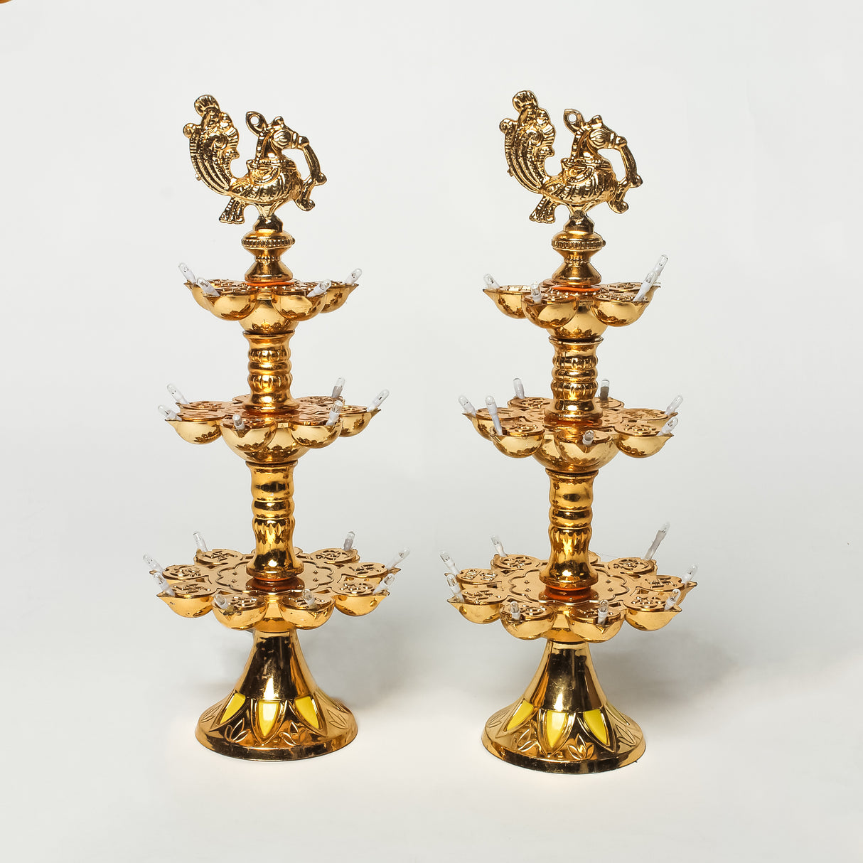 Electric Golden Peacock Top LED Diya Lamp for Pooja Room, Mandir Decoration & Diwali Festival – 11 Inch