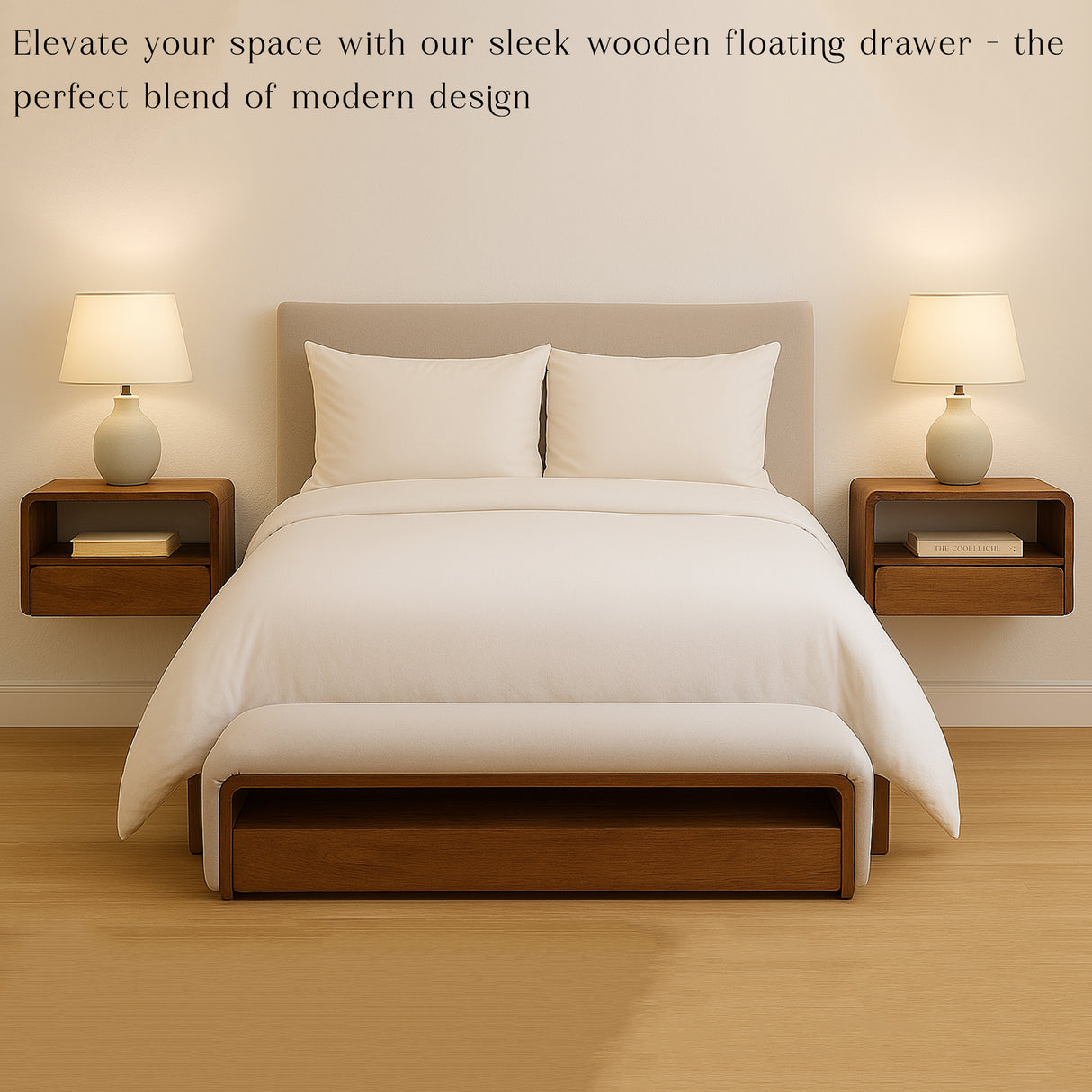 Modern Floating Wall Shelf with Drawer, Wooden Storage, 18"x10"x9"