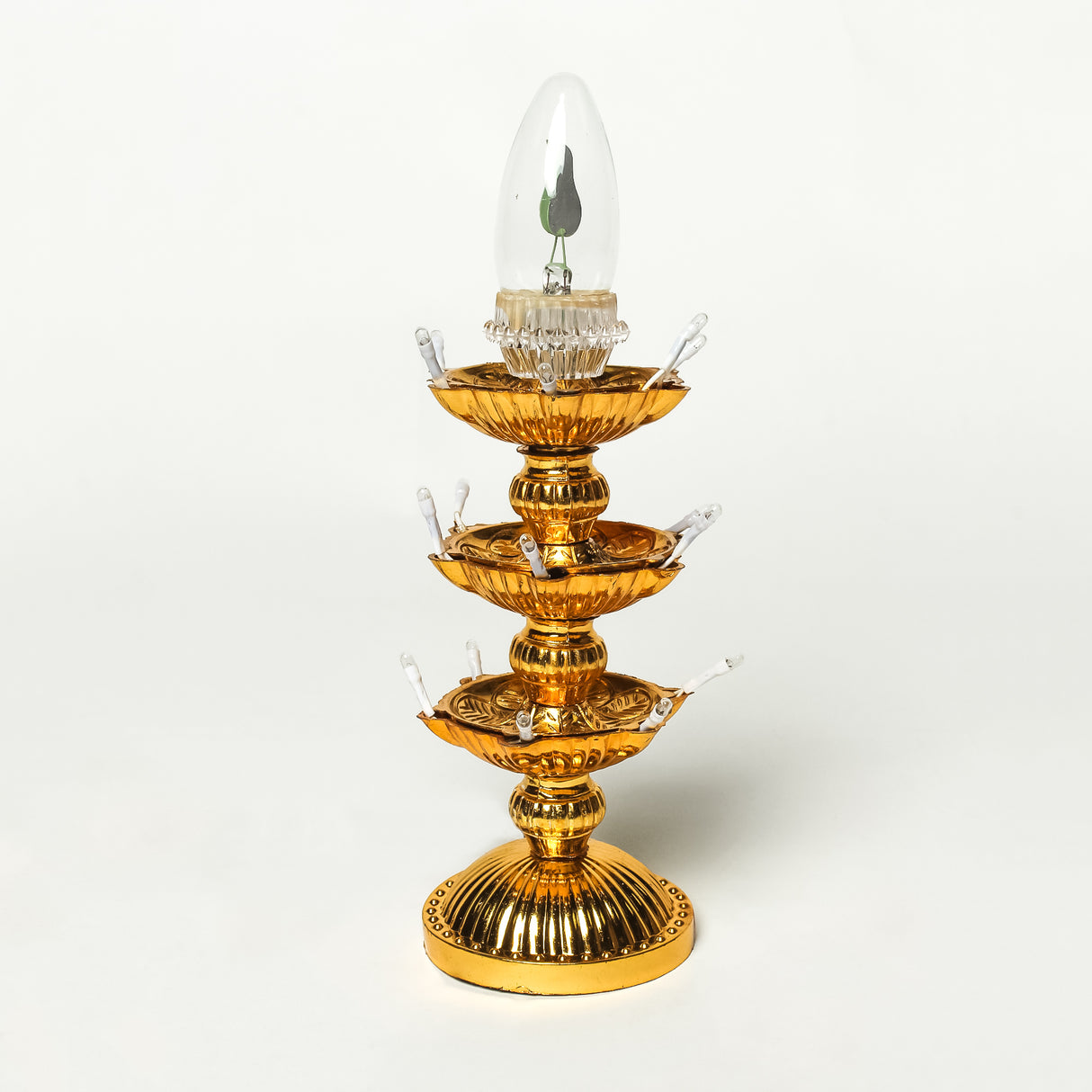Electric Golden LED Pooja Diya Lamp with Flame Bulb – Mandir Decoration & Festival Lighting