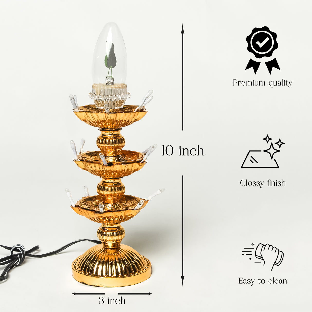 Electric Golden LED Pooja Diya Lamp with Flame Bulb – Mandir Decoration & Festival Lighting