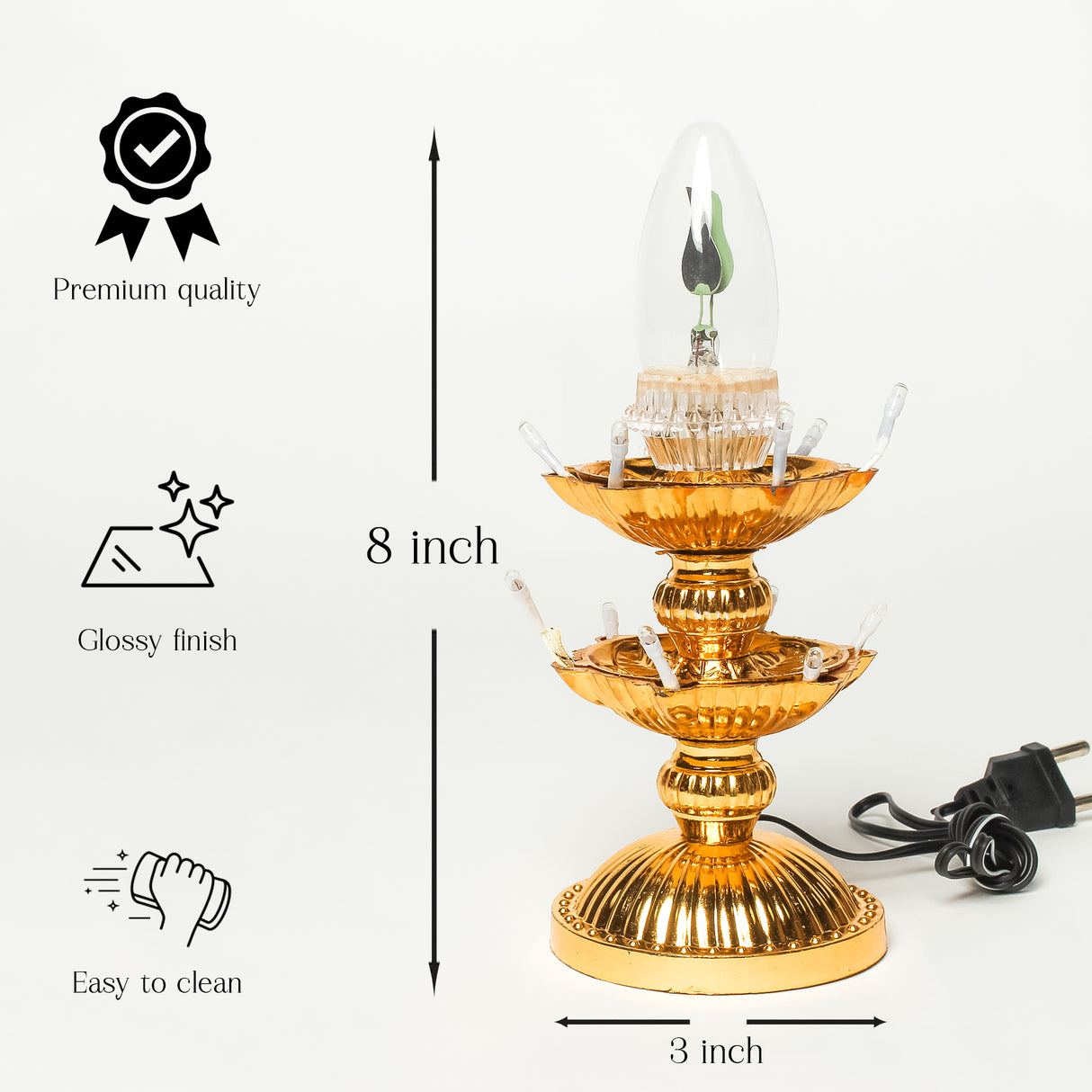 Electric Golden LED Pooja Diya Lamp with Flame Bulb – Mandir Decoration & Festival Lighting