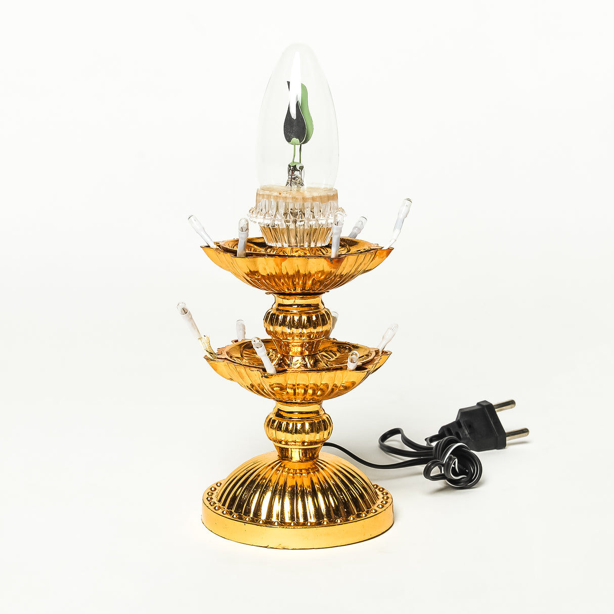 Electric Golden LED Pooja Diya Lamp with Flame Bulb – Mandir Decoration & Festival Lighting
