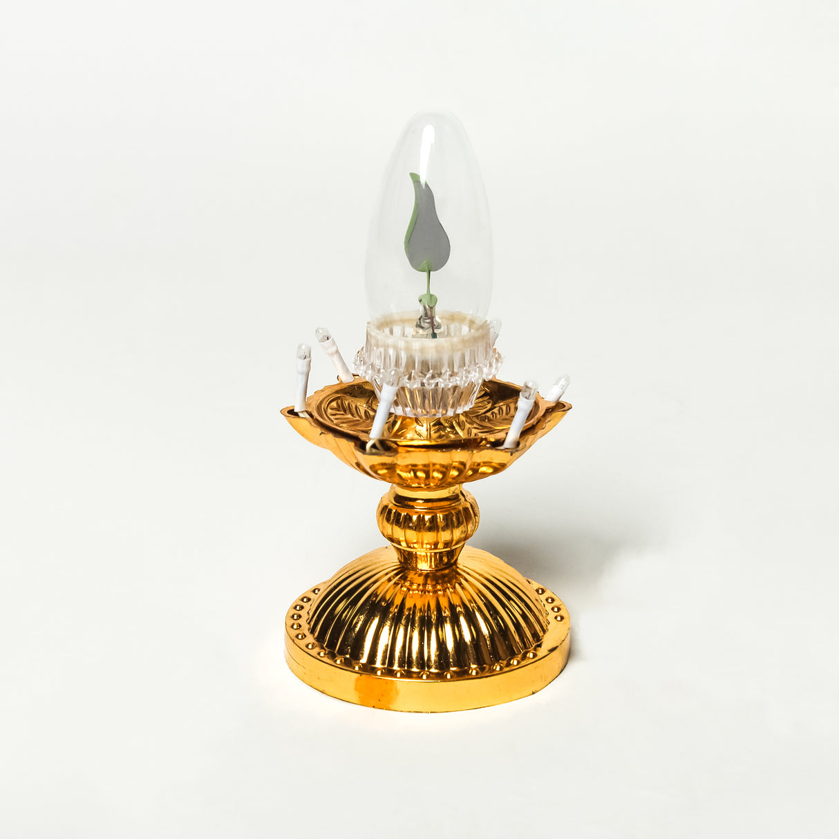 Electric Golden LED Pooja Diya Lamp with Flame Bulb – Mandir Decoration & Festival Lighting