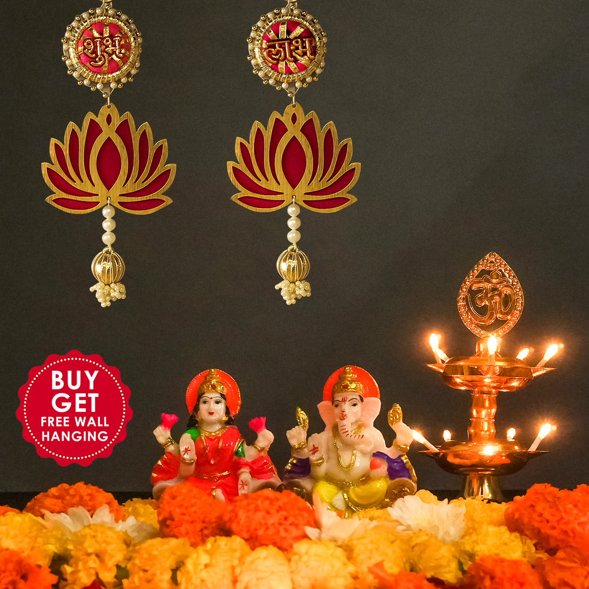 Get FREE Wall Hanging Electric Diya Lamp for Mandir Décor | OM Design | Multi-Level Deepam Vilakku for Diwali, Pooja, Temple, and Home Décor