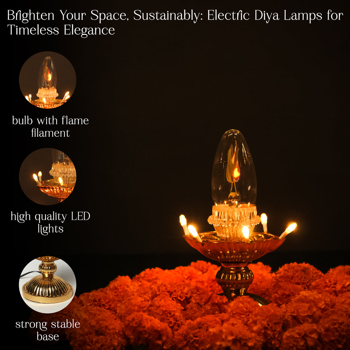 Electric Golden LED Pooja Diya Lamp with Flame Bulb – Mandir Decoration & Festival Lighting