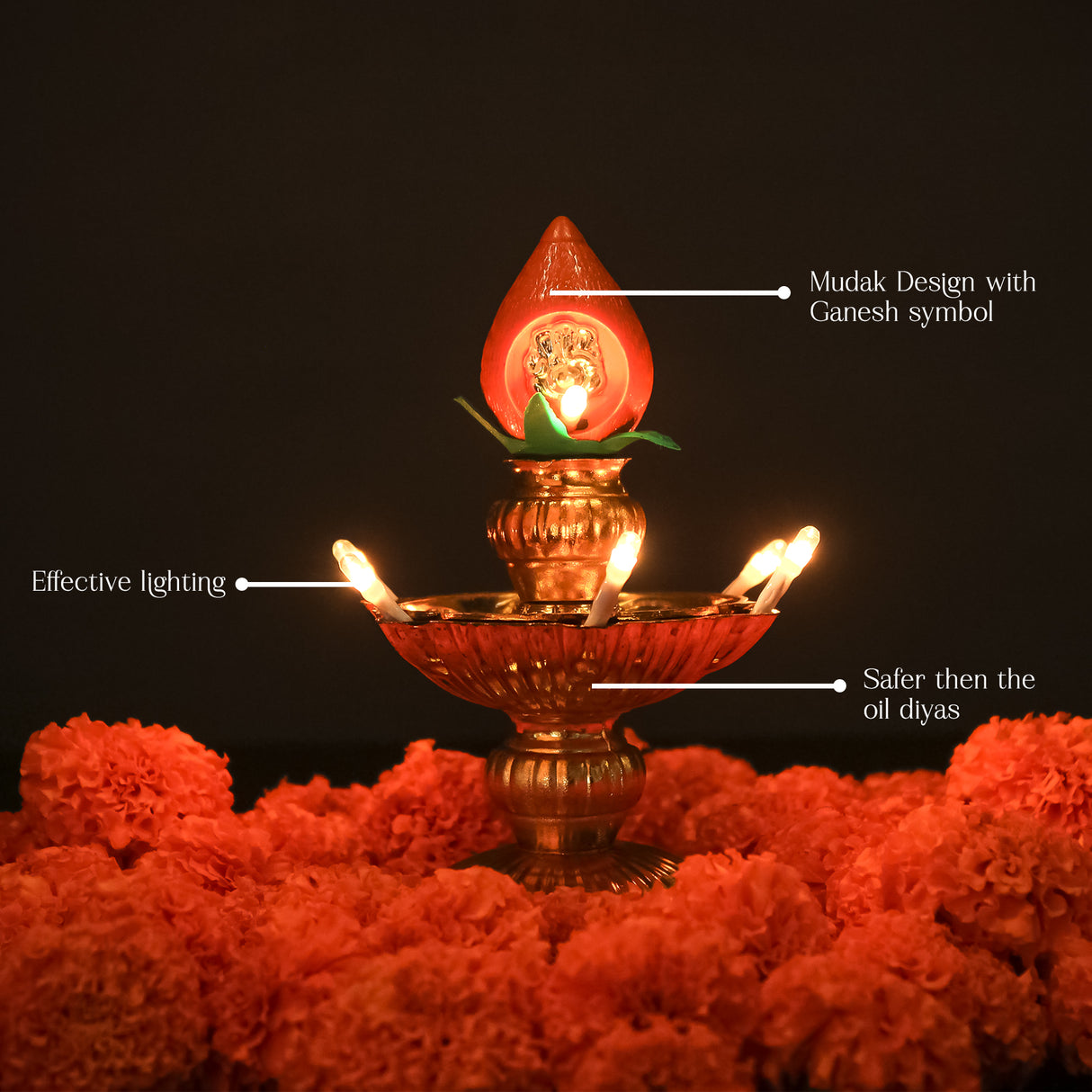 Saleberate Electric Golden LED Diya Lamp with Flame Design | Multi-Layer Temple Pooja Diya Light for Home, Mandir & Festivals