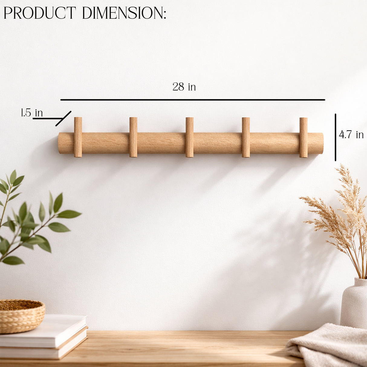 SALEBERATE Minimalist Solid Wood Wall Hooks – Modern Wooden Coat Rack for Entryway, Bedroom & Living Room | Stylish Wall Organizer for Bags, Keys & Accessories