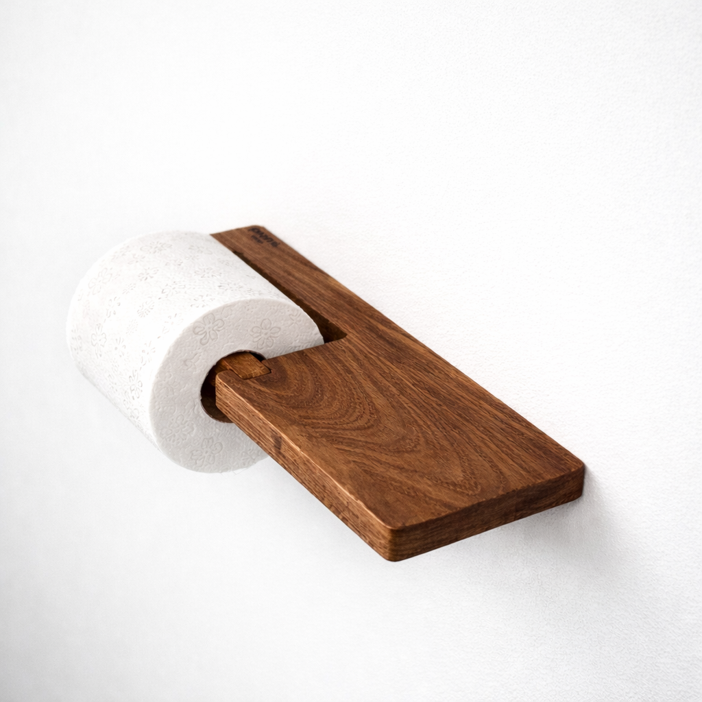 Wooden Toilet Paper Holder with Shelf – Stylish Bathroom Roll Holder with Phone Stand