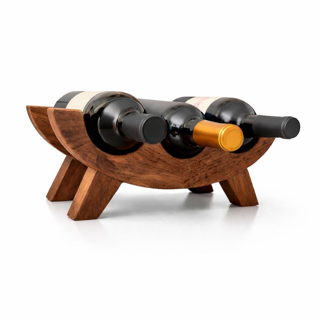 Wooden Wine Rack – Modern Countertop Wine Bottle Holder – Decorative Solid Wood Wine Stand for Kitchen, Bar & Dining