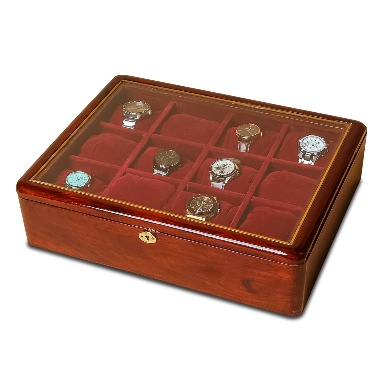 Premium Acacia Wood Watch Box, 12-Slot Luxury Watch Organizer with Key Lock.