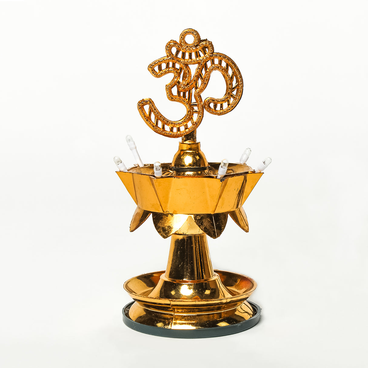 Saleberate Electric Golden LED Diya Lamp with Om Design | Multi-Layer Temple Pooja Diya Light for Home, Mandir & Festivals