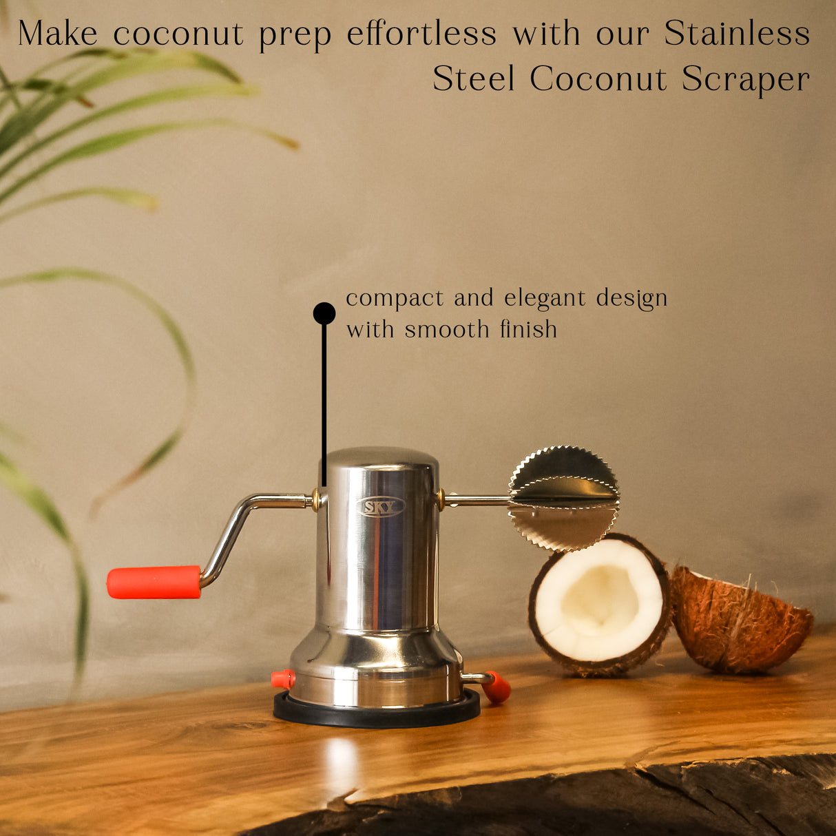 Free Interchangeable Blade Included – Stainless Steel Coconut Scraper for Kitchen – Manual Shredder with Rotatable Handle, Vacuum Base, Easy Operation, Durable Silver Tool