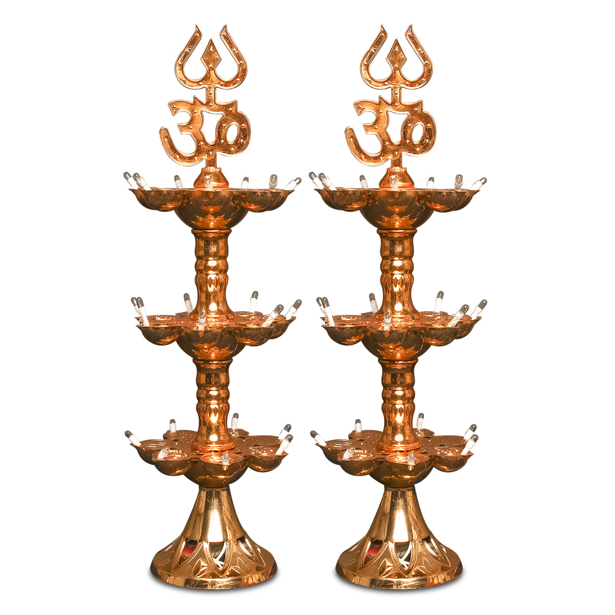Get FREE Wall Hanging | Electric Diya Lamp for Mandir Décor | OM & Trishul Design | Multi-Level Deepam Vilakku for Diwali, Pooja, Temple, and Home Décor
