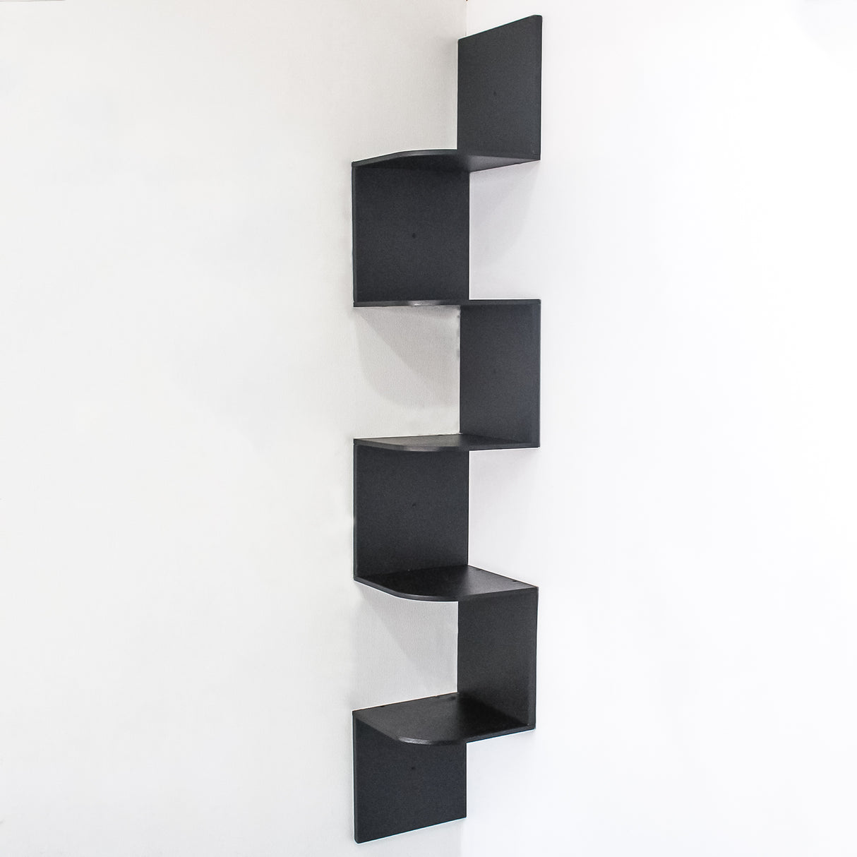 5-Tier Floating Corner Wall Shelf – Modern Storage Organizer Shelf (Black)