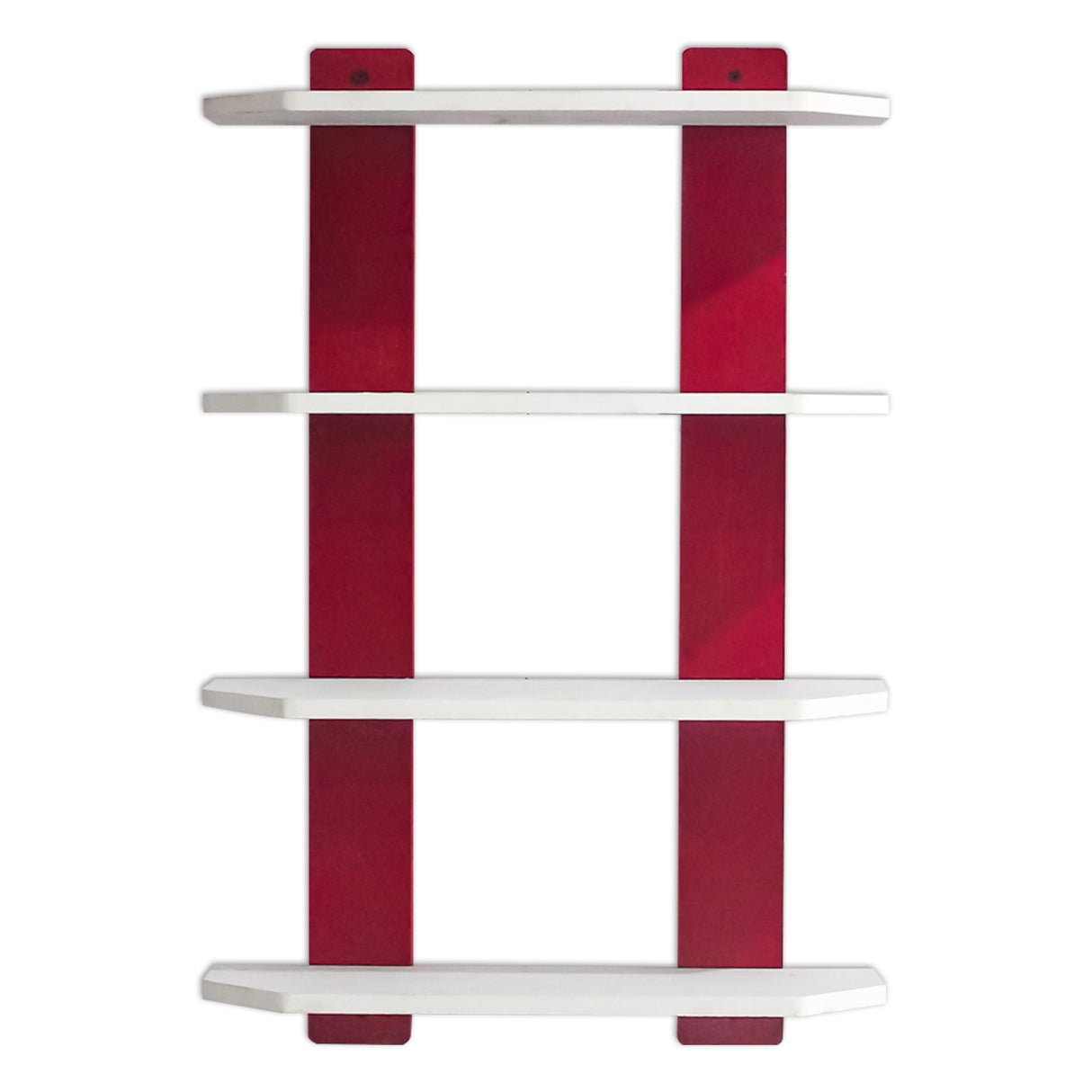 Modern Wooden Ladder Shape Wall Shelf, 4-Tier Wall Shelf, White & Red Wall Shelf, Wall Shelf, Ladder-Inspired Design, Space-Saving Wall Mount, 4-Tier Storage, Durable Wooden Construction, Versatile Use