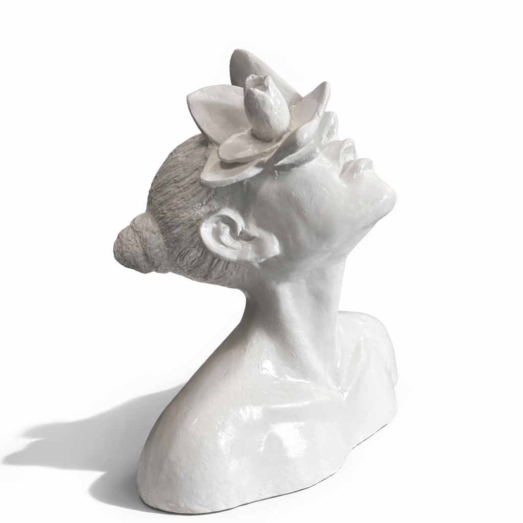 Daughter of Fauna – Abstract White Ceramic Sculpture Bust, Modern Artistic Female Figurine for Home & Gallery Decor