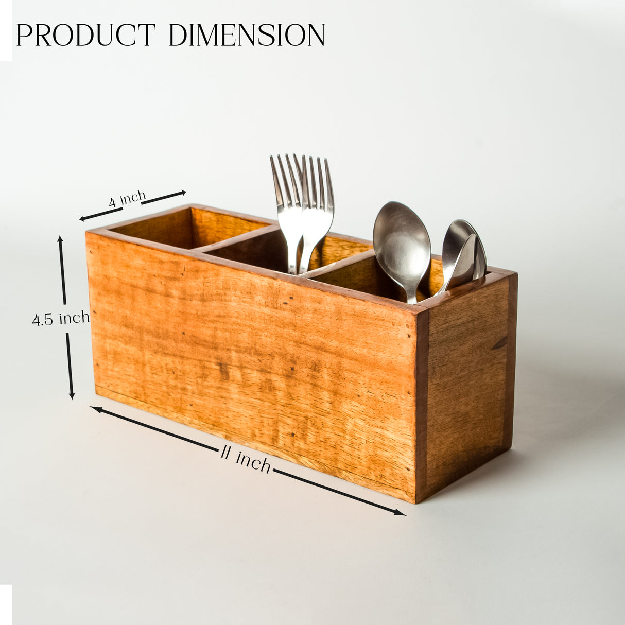 Wooden Cutlery Holder – 3 Compartment Utensil Organizer – Handmade for Spoons & Forks.