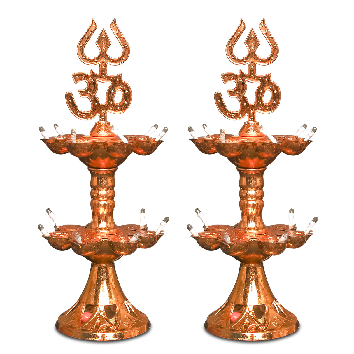 Get FREE Wall Hanging | Electric Diya Lamp for Mandir Décor | OM & Trishul Design | Multi-Level Deepam Vilakku for Diwali, Pooja, Temple, and Home Décor