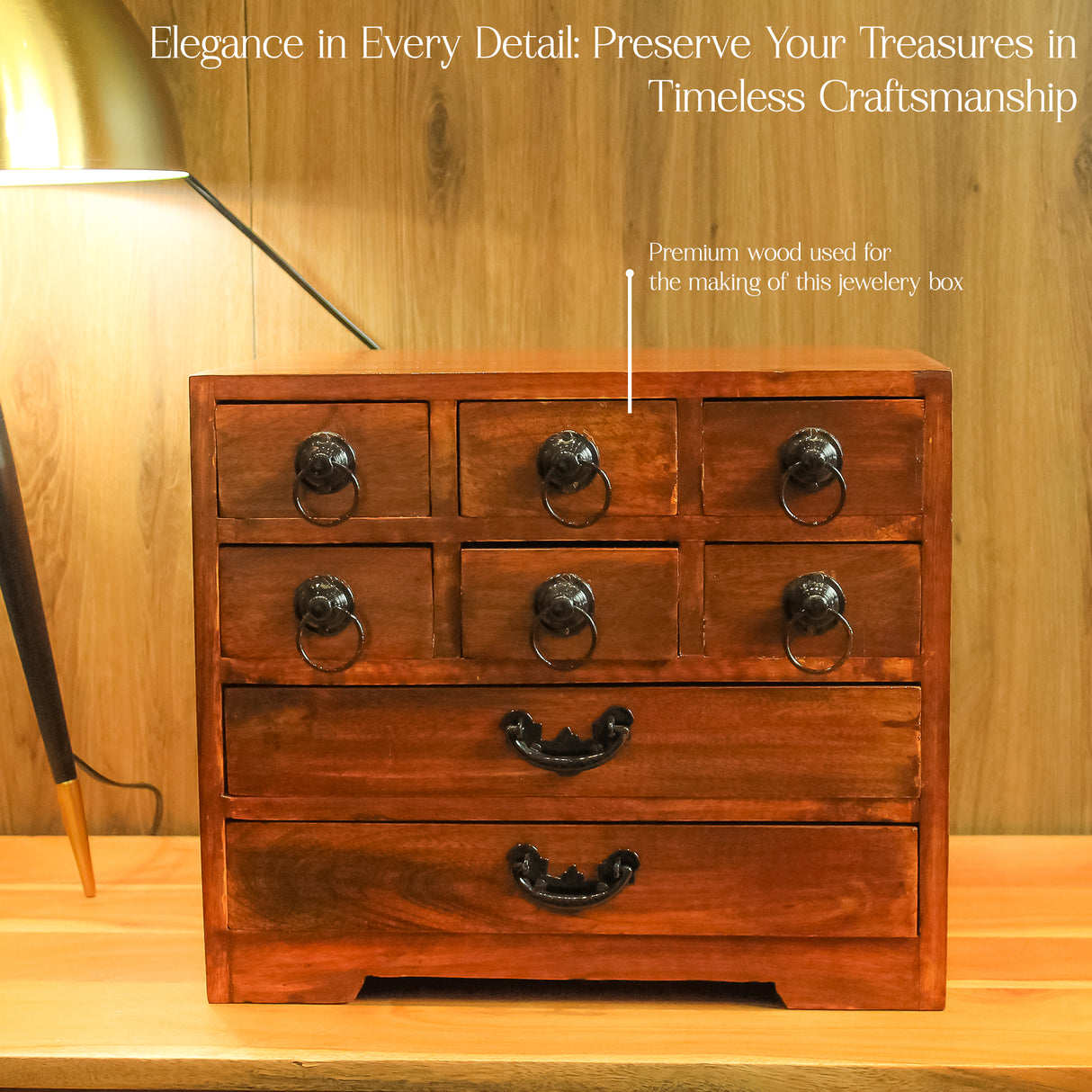 Handmade Japanese Wooden Jewelry Box - Solid Wooden Craft Keepsake Organizer