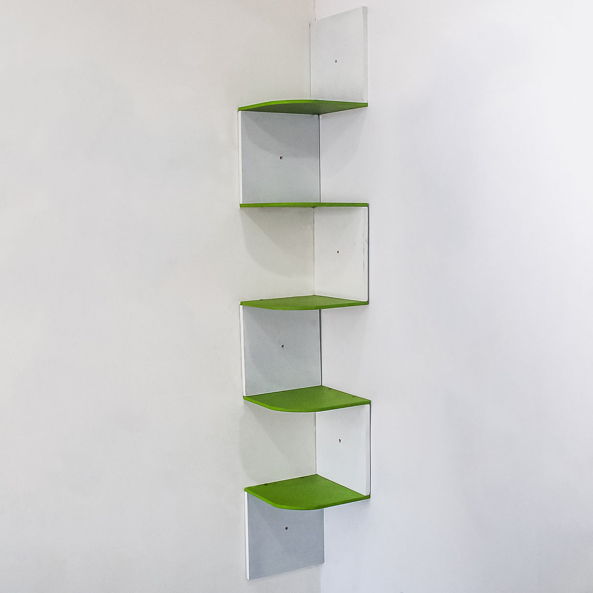 5-Tier Floating Corner Wall Shelf – Storage Organizer Shelf (Green & White)