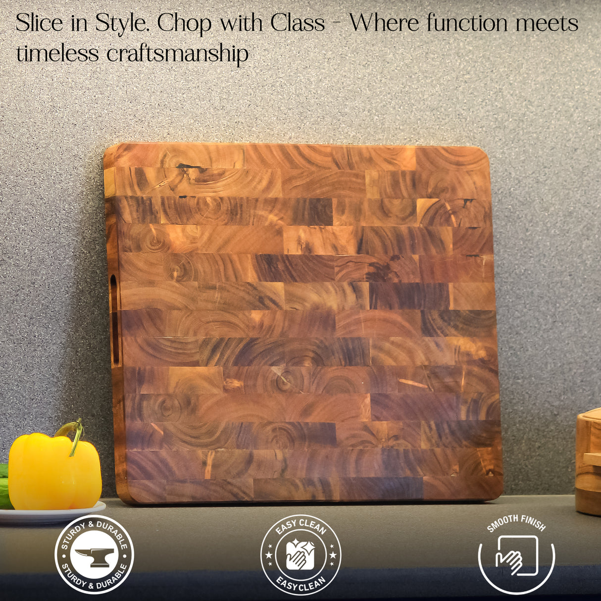 Durable Acacia Wooden Chopping Board – End Grain Butcher Block (14 x 16 Inches)