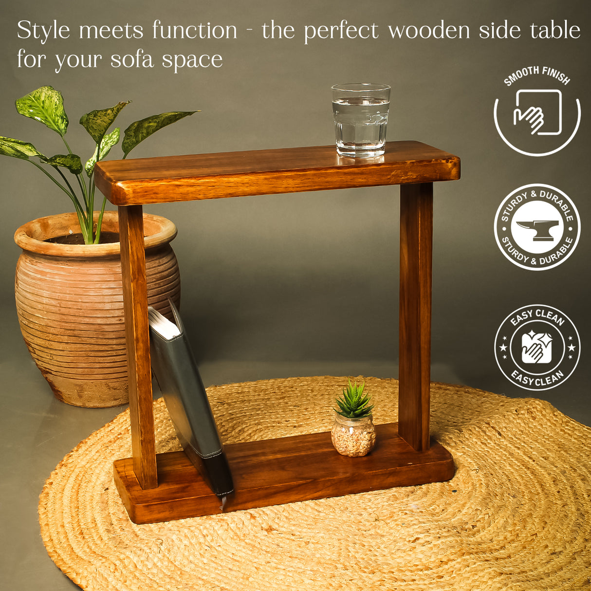 Premium Wooden DIY Side Table for Sofa & Living Room - Compact & Durable Walnut Finish Coffee Table -Easy to Assemble Multipurpose Bedside Table