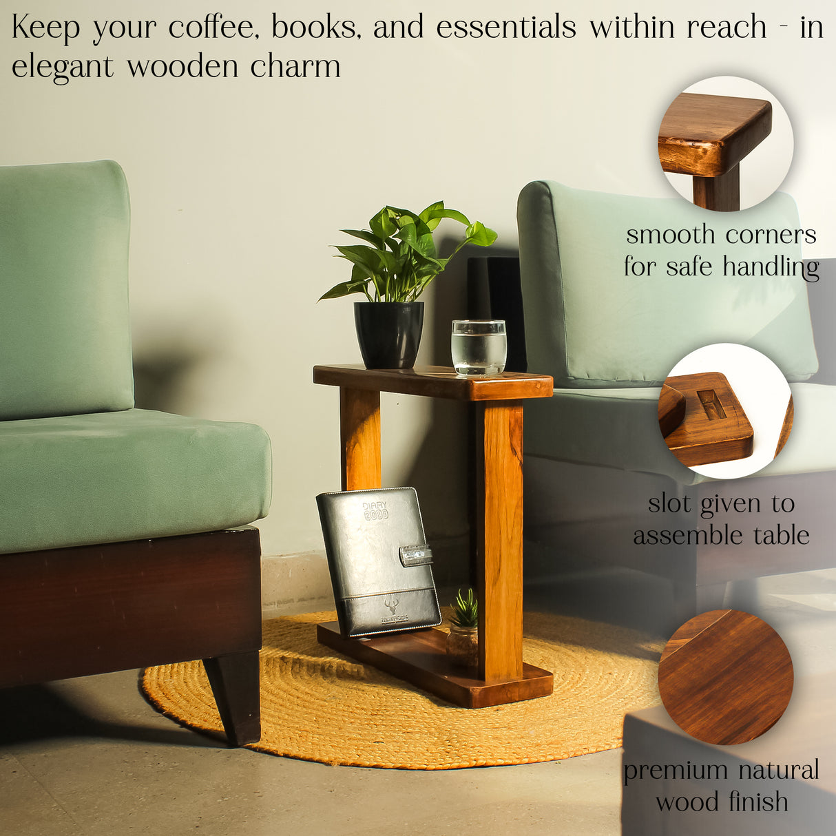 Premium Wooden DIY Side Table for Sofa & Living Room - Compact & Durable Walnut Finish Coffee Table -Easy to Assemble Multipurpose Bedside Table