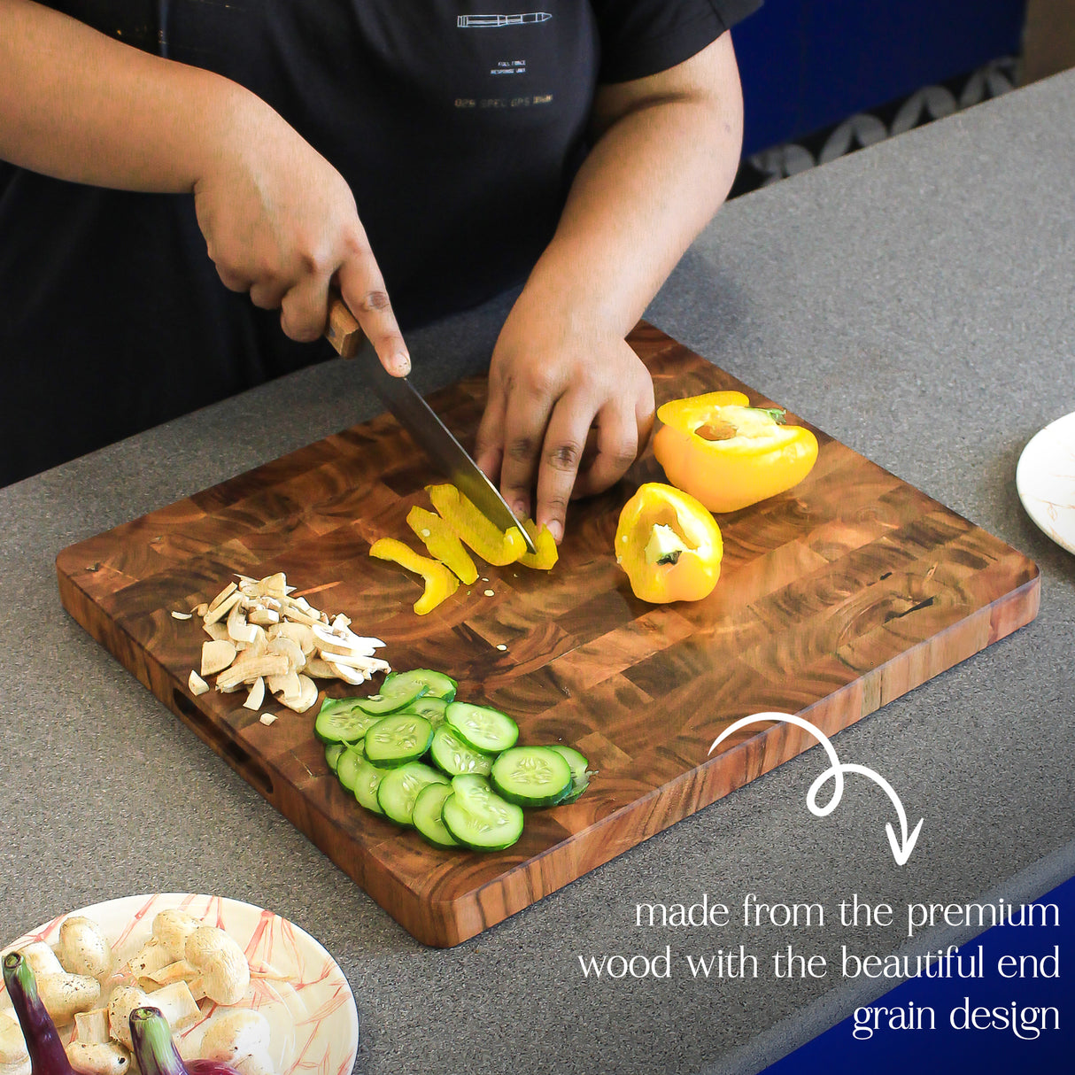 Durable Acacia Wooden Chopping Board – End Grain Butcher Block (14 x 16 Inches)