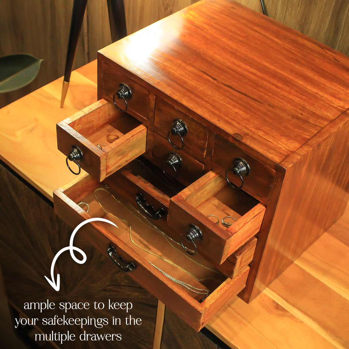 Handmade Japanese Wooden Jewelry Box - Solid Wooden Craft Keepsake Organizer