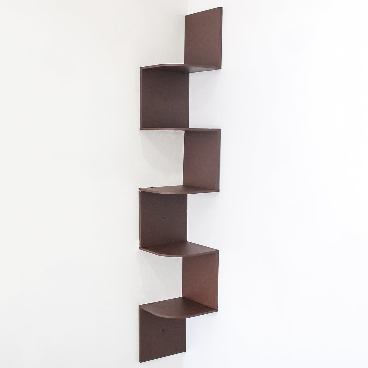5-Tier Floating Corner Wall Shelf – Modern Storage Organizer Shelf (Brown)