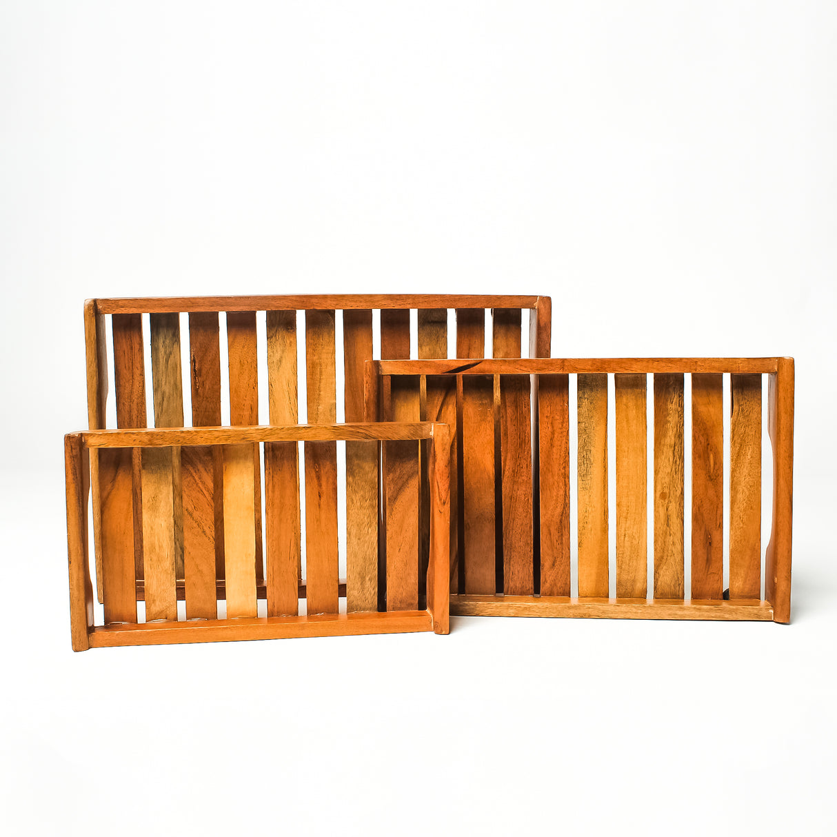 Wooden Serving Tray Set – 3-Piece Acacia Wood Breakfast, Coffee & Tea Trays with Handles – Decorative & Durable Kitchen Serving Platters