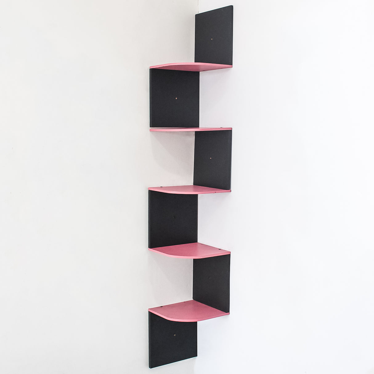 5-Tier Floating Corner Wall Shelf – Modern Storage Organizer Shelf (Pink)