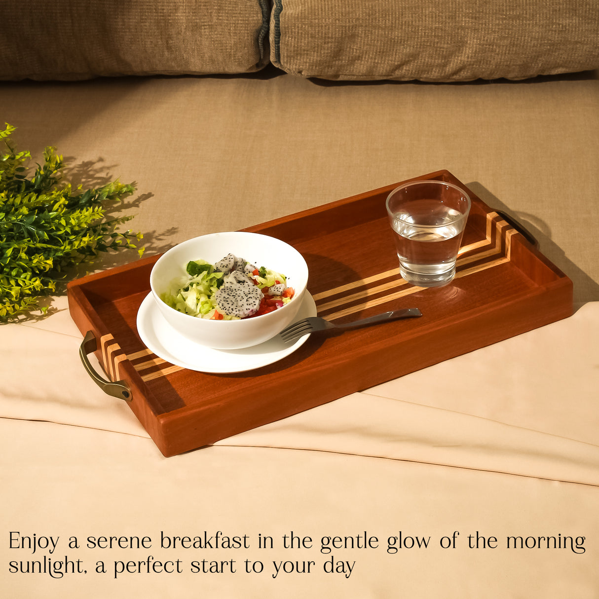 Handcrafted Wooden Serving Tray with Metal Handles – Elegant and Durable Design