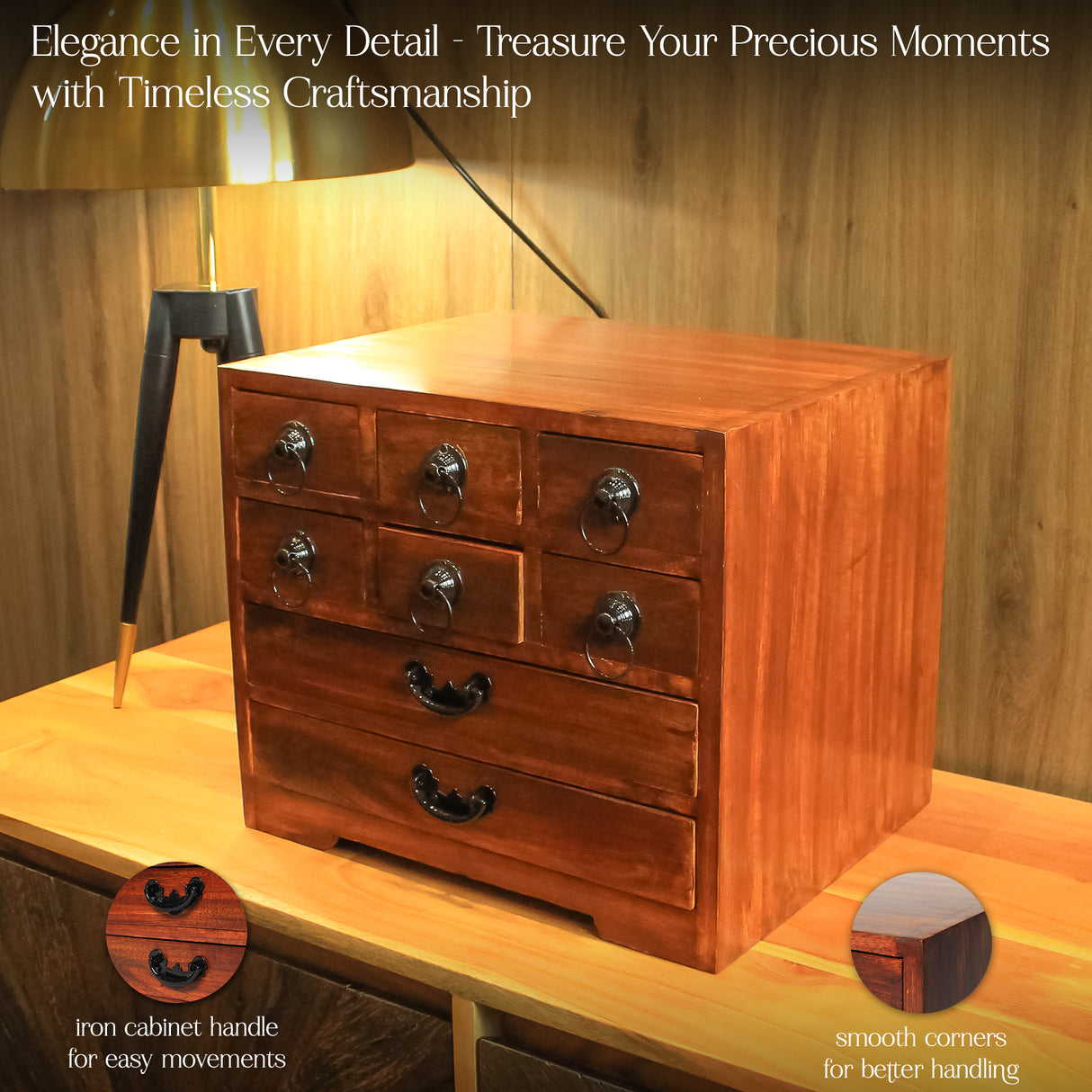 Handmade Japanese Wooden Jewelry Box - Solid Wooden Craft Keepsake Organizer