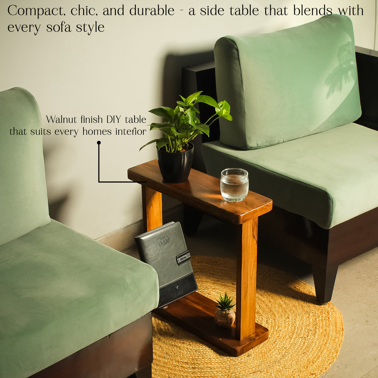 Premium Wooden DIY Side Table for Sofa & Living Room - Compact & Durable Walnut Finish Coffee Table -Easy to Assemble Multipurpose Bedside Table