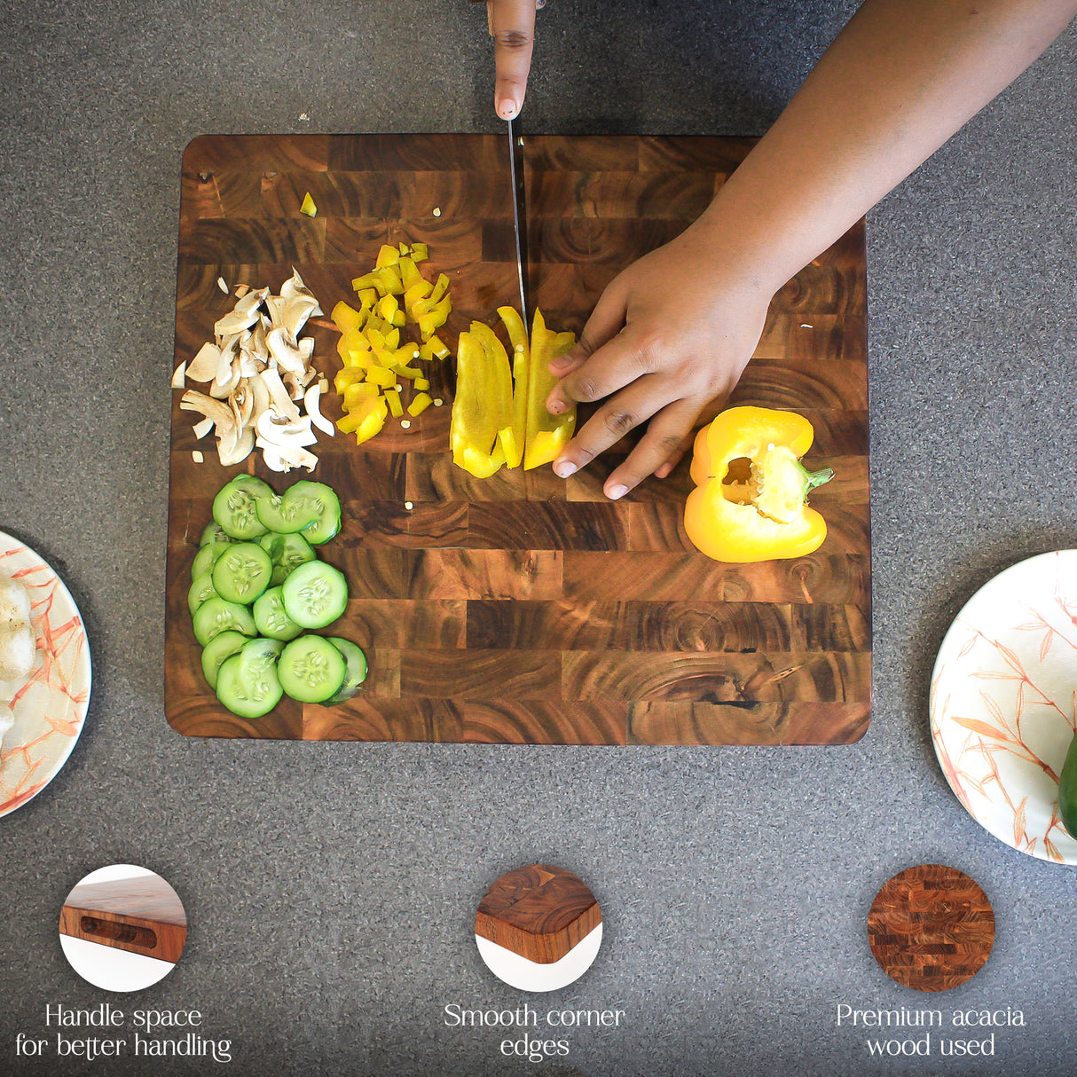 Durable Acacia Wooden Chopping Board – End Grain Butcher Block (14 x 16 Inches)