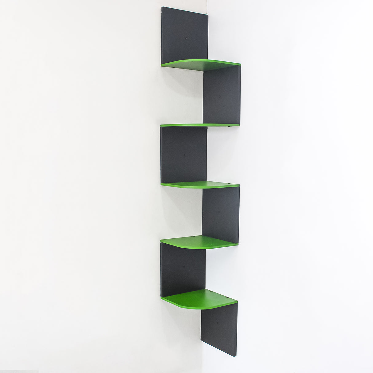 5-Tier Floating Corner Wall Shelf – Modern Storage Organizer Shelf (Green & Black)