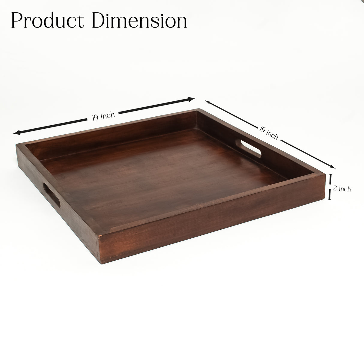 Premium Wooden Serving Tray with Handles – 19x19 Inches, Dark Finish