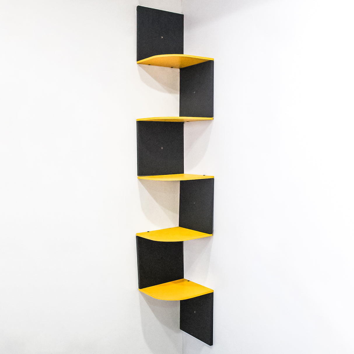 5-Tier Floating Corner Wall Shelf – Storage Organizer Shelf (Yellow & Black)