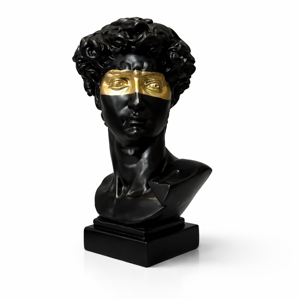 Modern David Head Sculpture with Gold Mask – Luxury Abstract Art Bust for Living Room, Office & Contemporary Home Décor