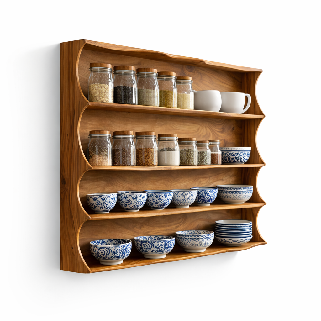 Handcrafted Solid Wood Wall Shelf – Elegant Floating Bookshelf for Living Room, Study & Office – Decorative Storage & Display Rack