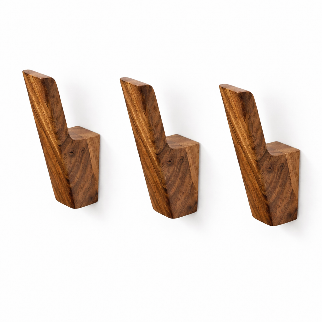 Wooden Wall Hooks Wall Mounted – Solid Wood Coat Hooks for Hanging Clothes, Towels, Bags & Jackets