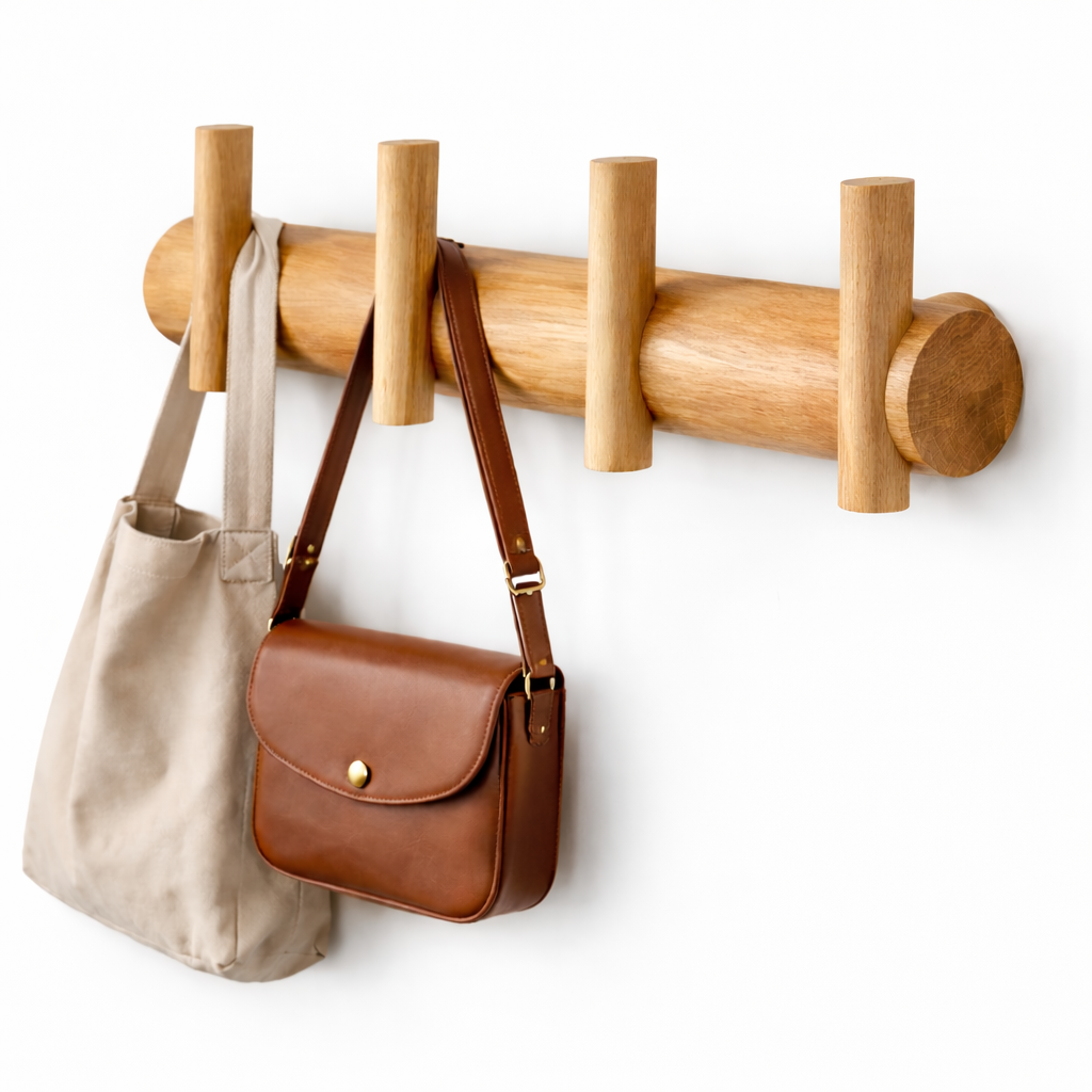 SALEBERATE Minimalist Solid Wood Wall Hooks – Modern Wooden Coat Rack for Entryway, Bedroom & Living Room | Stylish Wall Organizer for Bags, Keys & Accessories