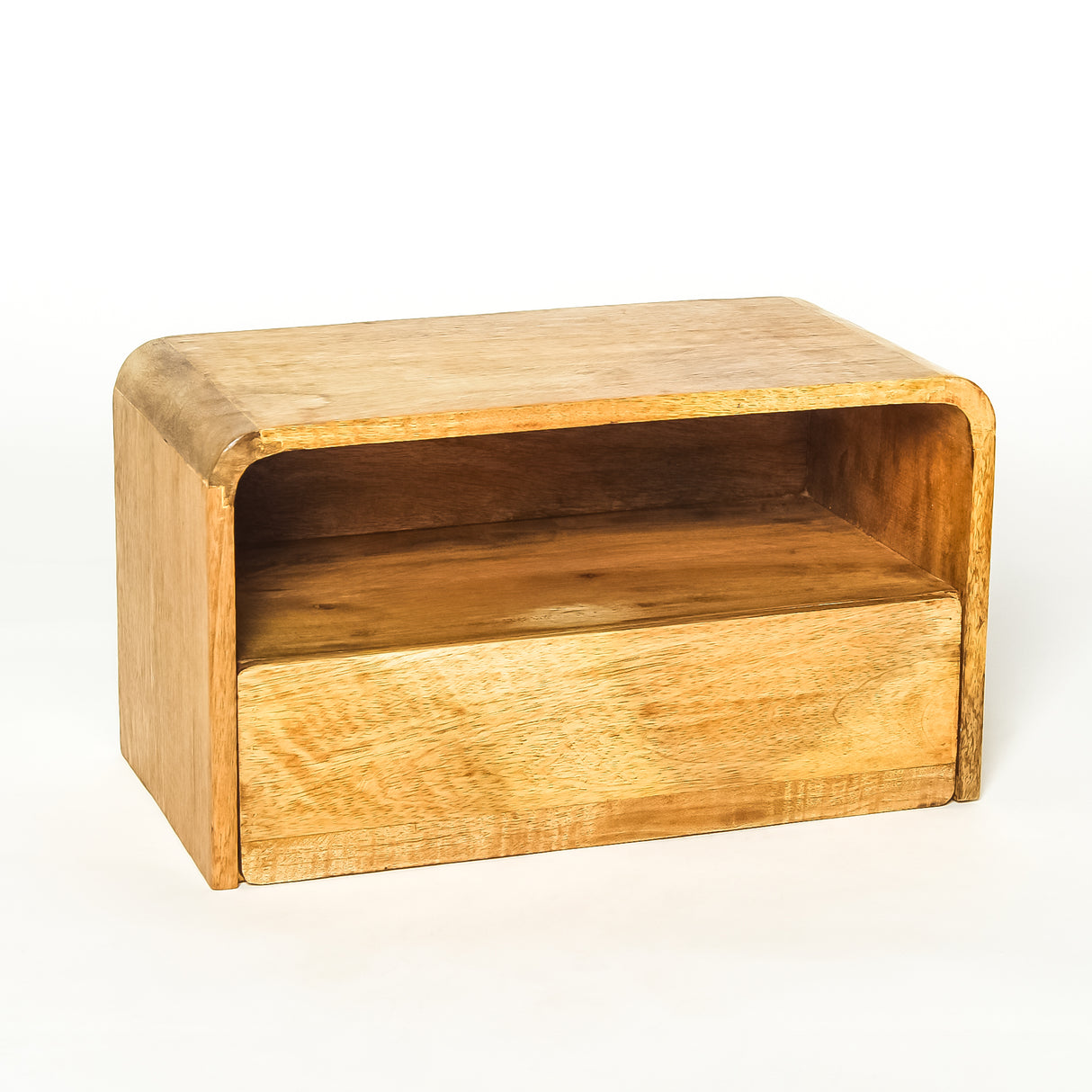 Modern Floating Side Table with Drawer, Wooden Shelf, 18"x10"x9" (Natural)