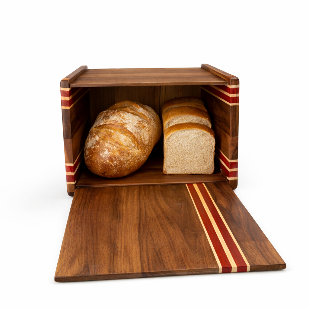 Wooden Bread Storage Box with Lid – Handcrafted Countertop Organizer for Kitchen