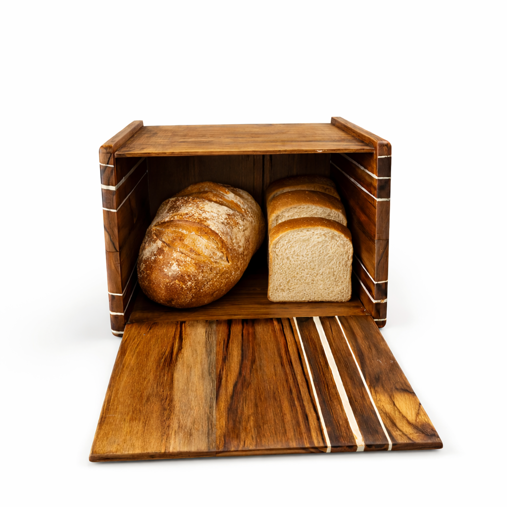 Wooden Bread Storage Box with Lid – Handcrafted Countertop Organizer for Kitchen